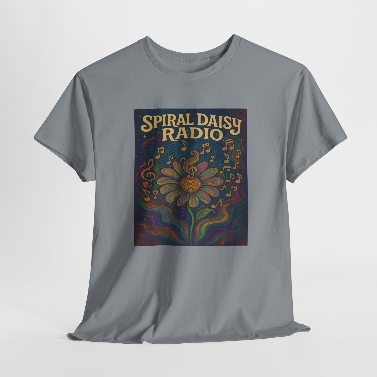 Spiral Daisy Radio Artwork – Psychedelic Flower Music Poster – Trippy 70s Hippie Aesthetic Wall Art