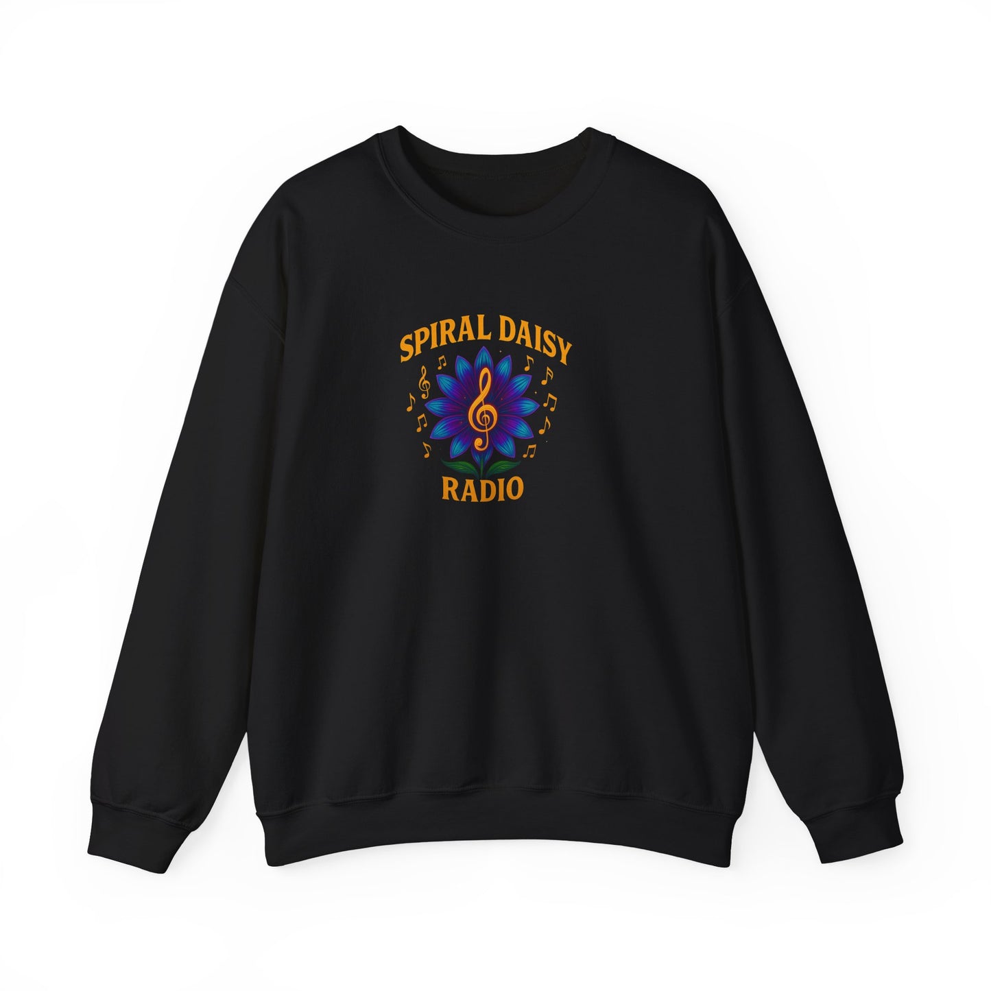 Spiral Daisy Radio Sweatshirt, Cozy Unisex Crewneck, Music Lover Gift, Perfect for Festivals, Relaxing Days, Casual Wear