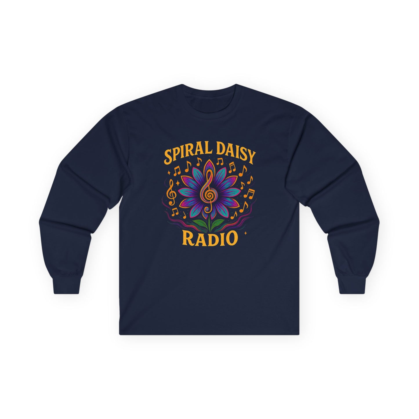 Spiral Daisy Radio Long Sleeve Tee - Music Lover Gift, Vintage Style Shirt, Unisex, Perfect for Festivals, Casual Wear, Birthday Present