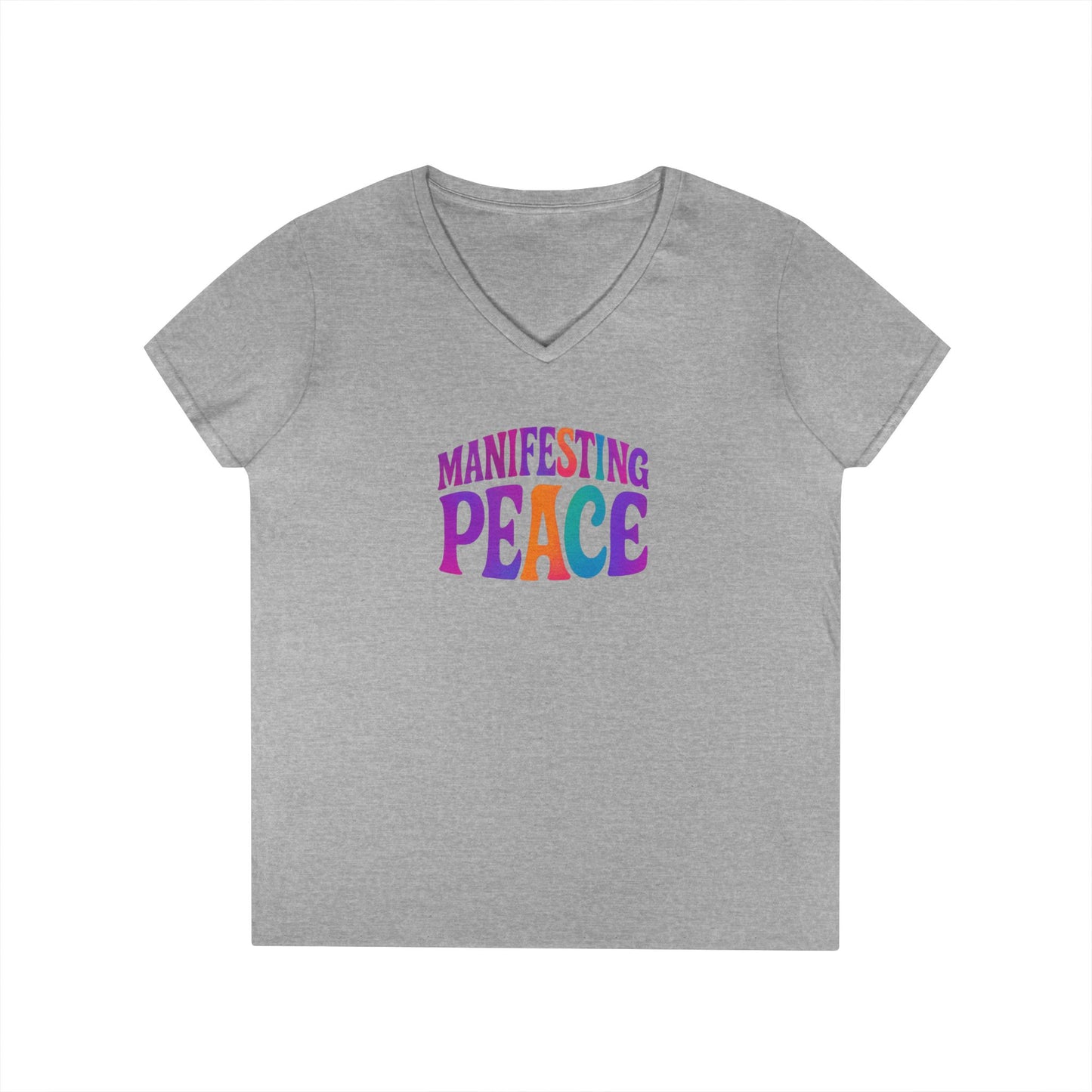 Manifesting Peace V-Neck T-Shirt, Inspirational Tee, Gift for Her, Casual Wear, Mindfulness Apparel, Positive Vibes