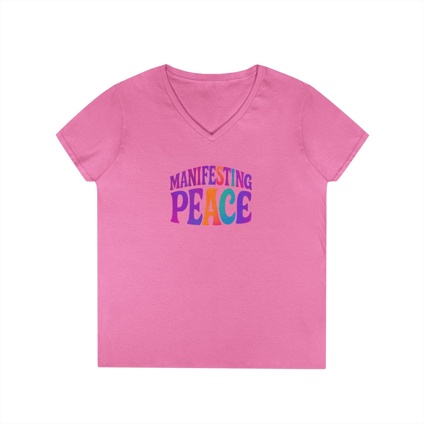 Manifesting Peace V-Neck T-Shirt, Inspirational Tee, Gift for Her, Casual Wear, Mindfulness Apparel, Positive Vibes