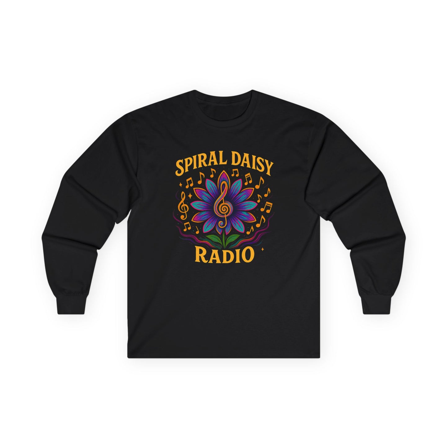 Spiral Daisy Radio Long Sleeve Tee - Music Lover Gift, Vintage Style Shirt, Unisex, Perfect for Festivals, Casual Wear, Birthday Present