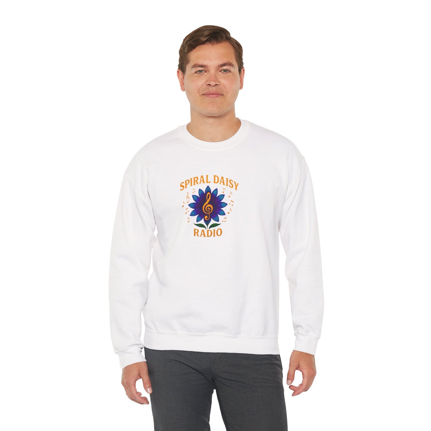 Spiral Daisy Radio Sweatshirt, Cozy Unisex Crewneck, Music Lover Gift, Perfect for Festivals, Relaxing Days, Casual Wear
