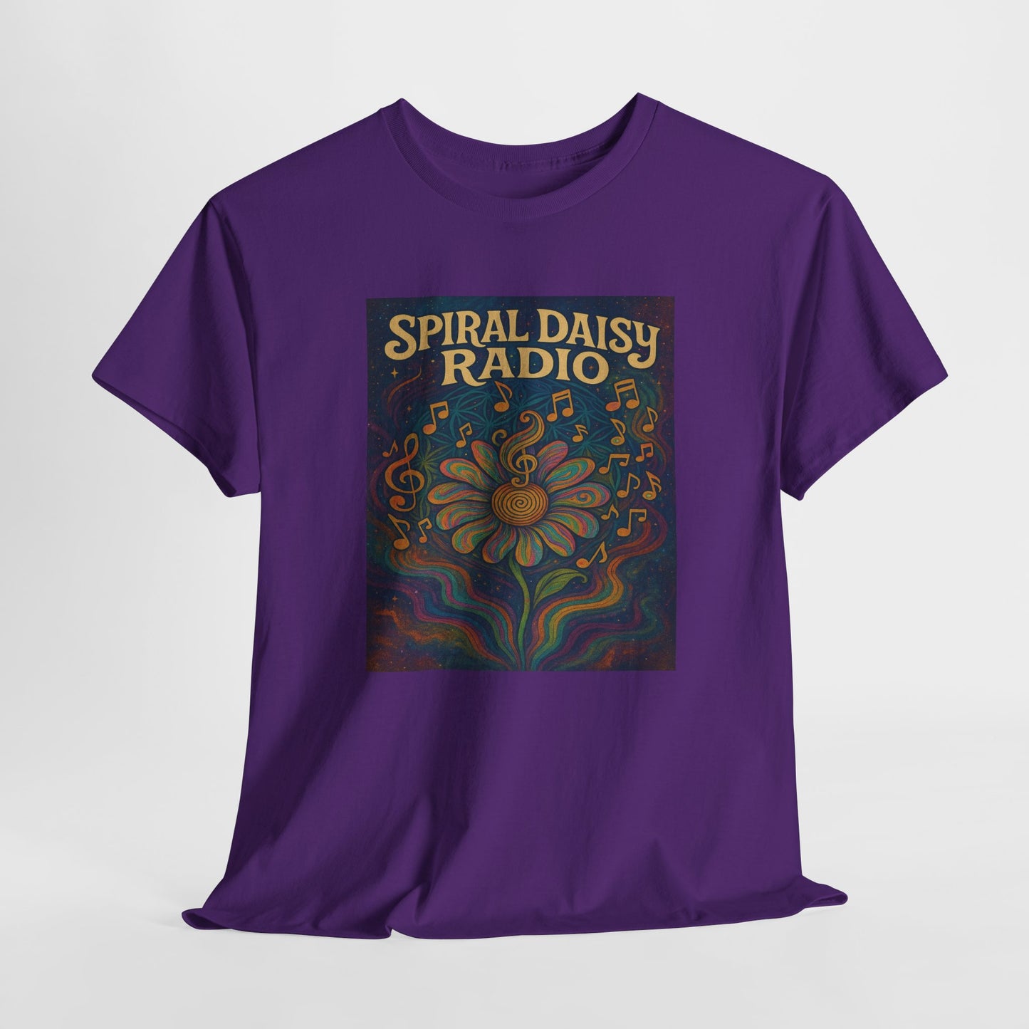Spiral Daisy Radio Artwork – Psychedelic Flower Music Poster – Trippy 70s Hippie Aesthetic Wall Art
