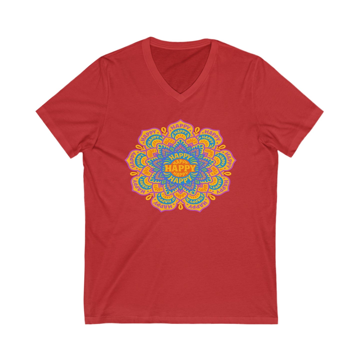 Happy Mandala V-Neck Tee , Relaxed Fit, Gift for Birthdays, Celebrations, Casual Wear, Festival Shirt