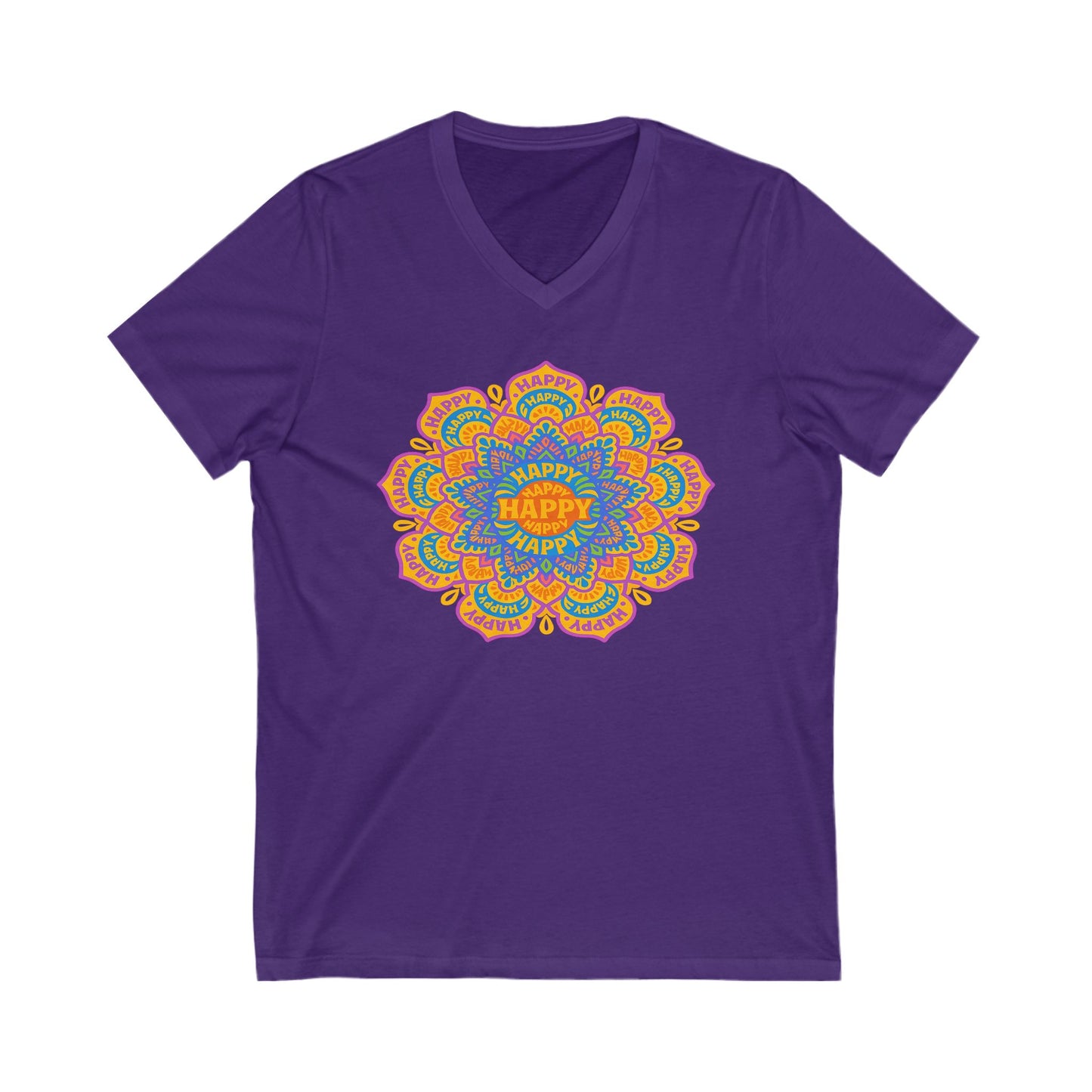 Happy Mandala V-Neck Tee , Relaxed Fit, Gift for Birthdays, Celebrations, Casual Wear, Festival Shirt