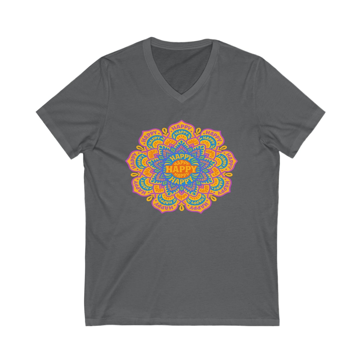 Happy Mandala V-Neck Tee , Relaxed Fit, Gift for Birthdays, Celebrations, Casual Wear, Festival Shirt
