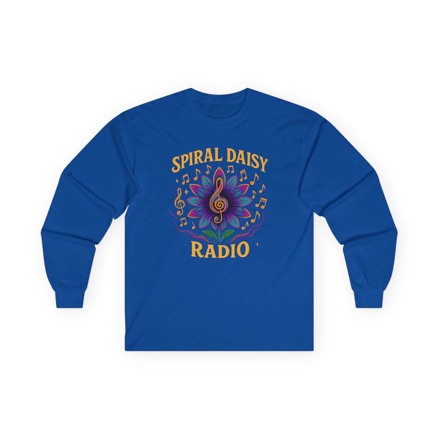 Spiral Daisy Radio Long Sleeve Tee - Music Lover Gift, Vintage Style Shirt, Unisex, Perfect for Festivals, Casual Wear, Birthday Present