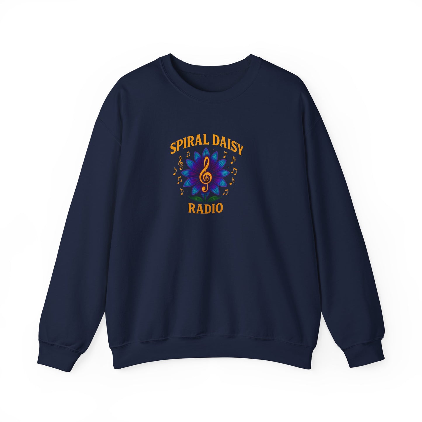 Spiral Daisy Radio Sweatshirt, Cozy Unisex Crewneck, Music Lover Gift, Perfect for Festivals, Relaxing Days, Casual Wear