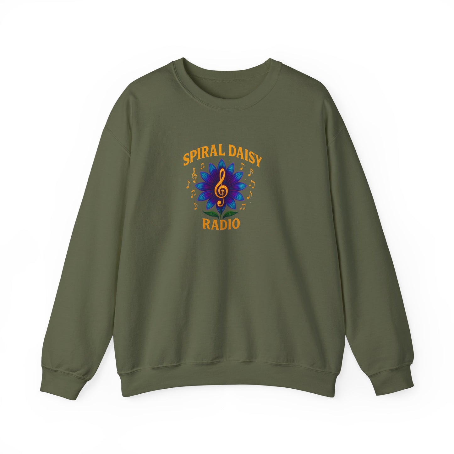 Spiral Daisy Radio Sweatshirt, Cozy Unisex Crewneck, Music Lover Gift, Perfect for Festivals, Relaxing Days, Casual Wear