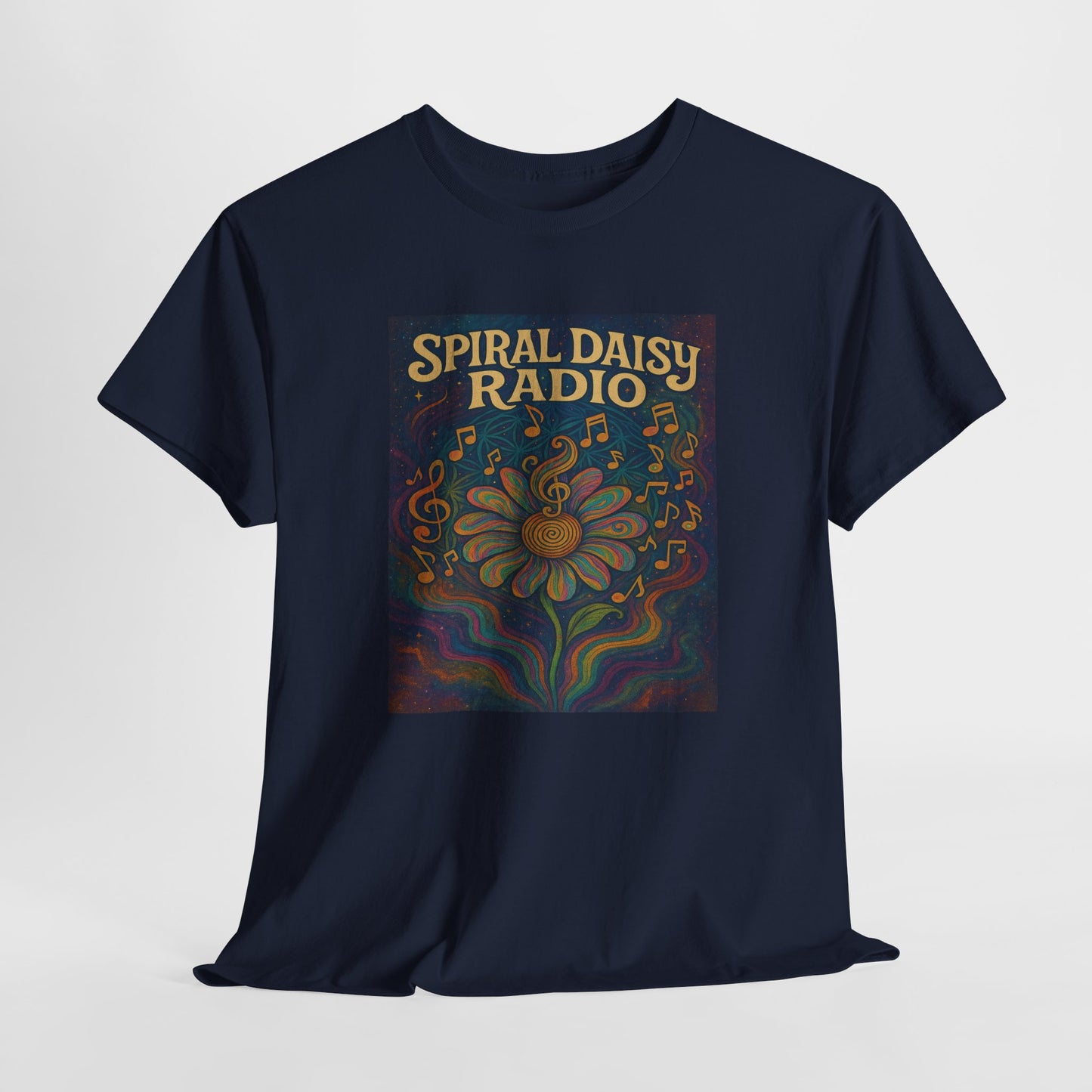 Spiral Daisy Radio Artwork – Psychedelic Flower Music Poster – Trippy 70s Hippie Aesthetic Wall Art