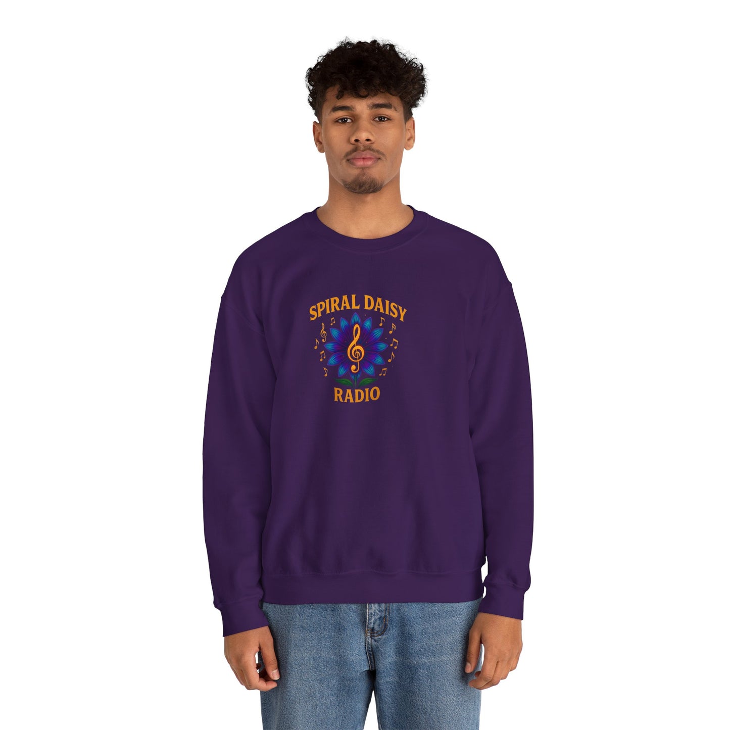 Spiral Daisy Radio Sweatshirt, Cozy Unisex Crewneck, Music Lover Gift, Perfect for Festivals, Relaxing Days, Casual Wear