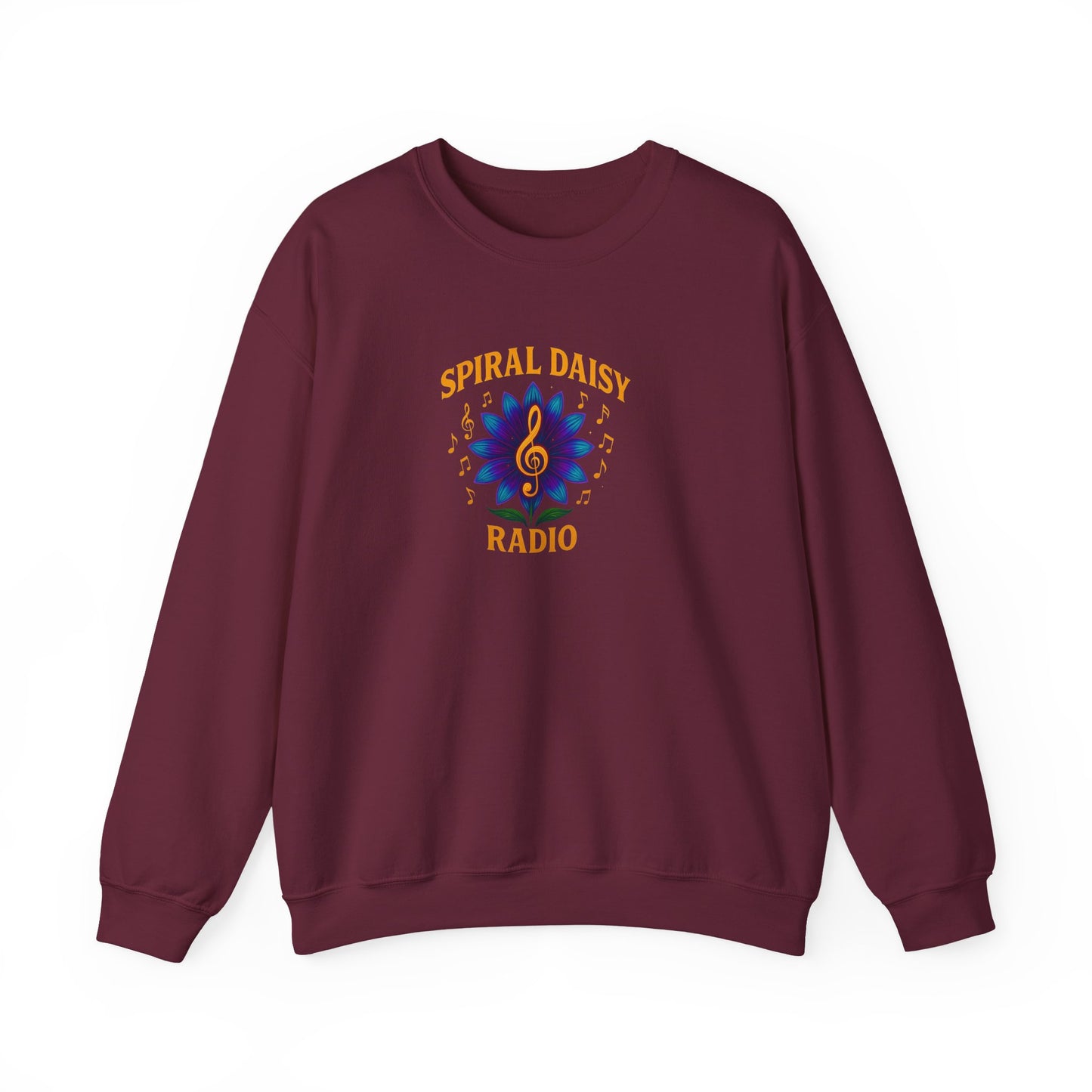 Spiral Daisy Radio Sweatshirt, Cozy Unisex Crewneck, Music Lover Gift, Perfect for Festivals, Relaxing Days, Casual Wear