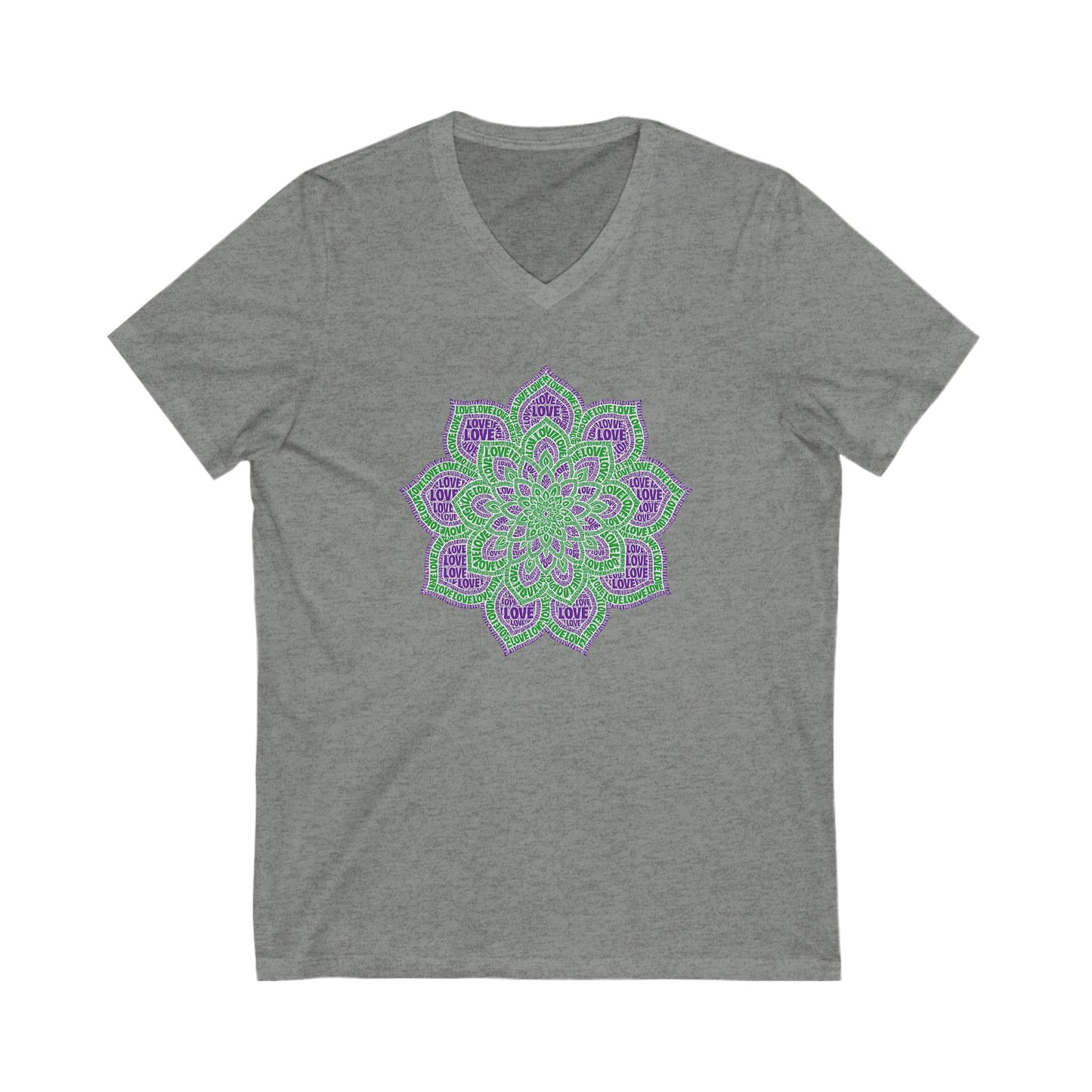 Love Mandala T-Shirt – Bold Boho Psychedelic Design in Purple and Green