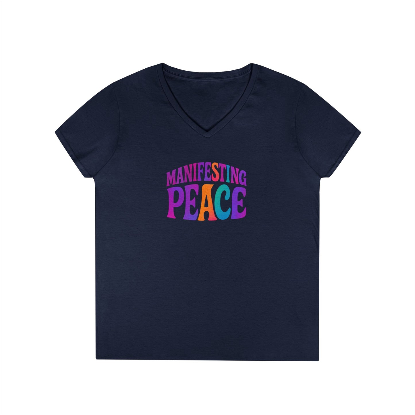 Manifesting Peace V-Neck T-Shirt, Inspirational Tee, Gift for Her, Casual Wear, Mindfulness Apparel, Positive Vibes