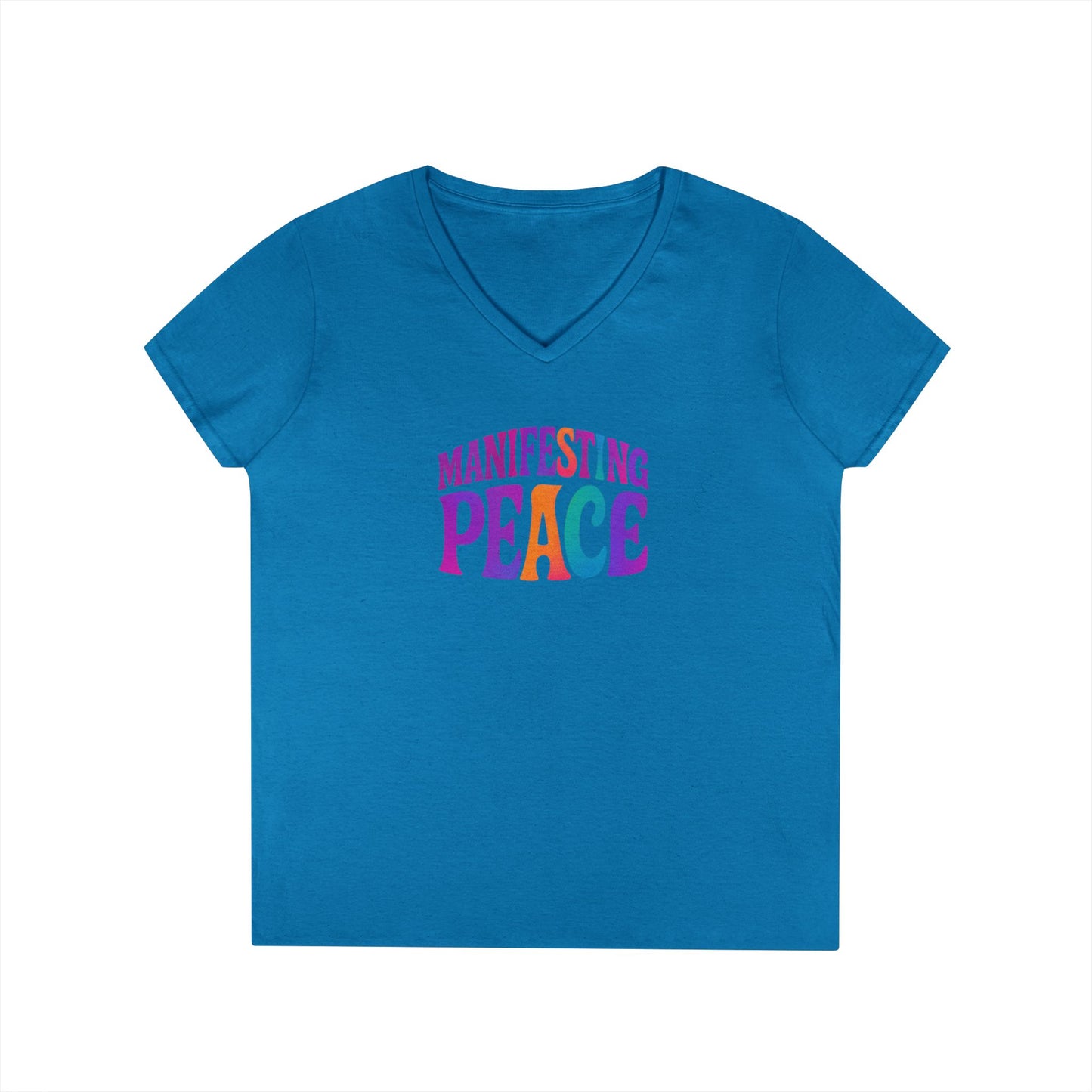 Manifesting Peace V-Neck T-Shirt, Inspirational Tee, Gift for Her, Casual Wear, Mindfulness Apparel, Positive Vibes