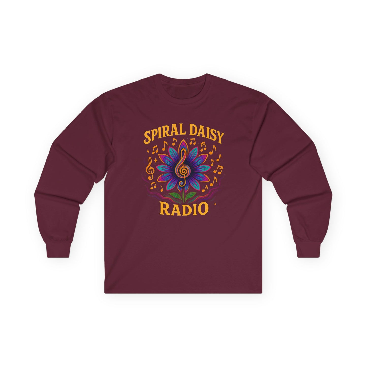 Spiral Daisy Radio Long Sleeve Tee - Music Lover Gift, Vintage Style Shirt, Unisex, Perfect for Festivals, Casual Wear, Birthday Present