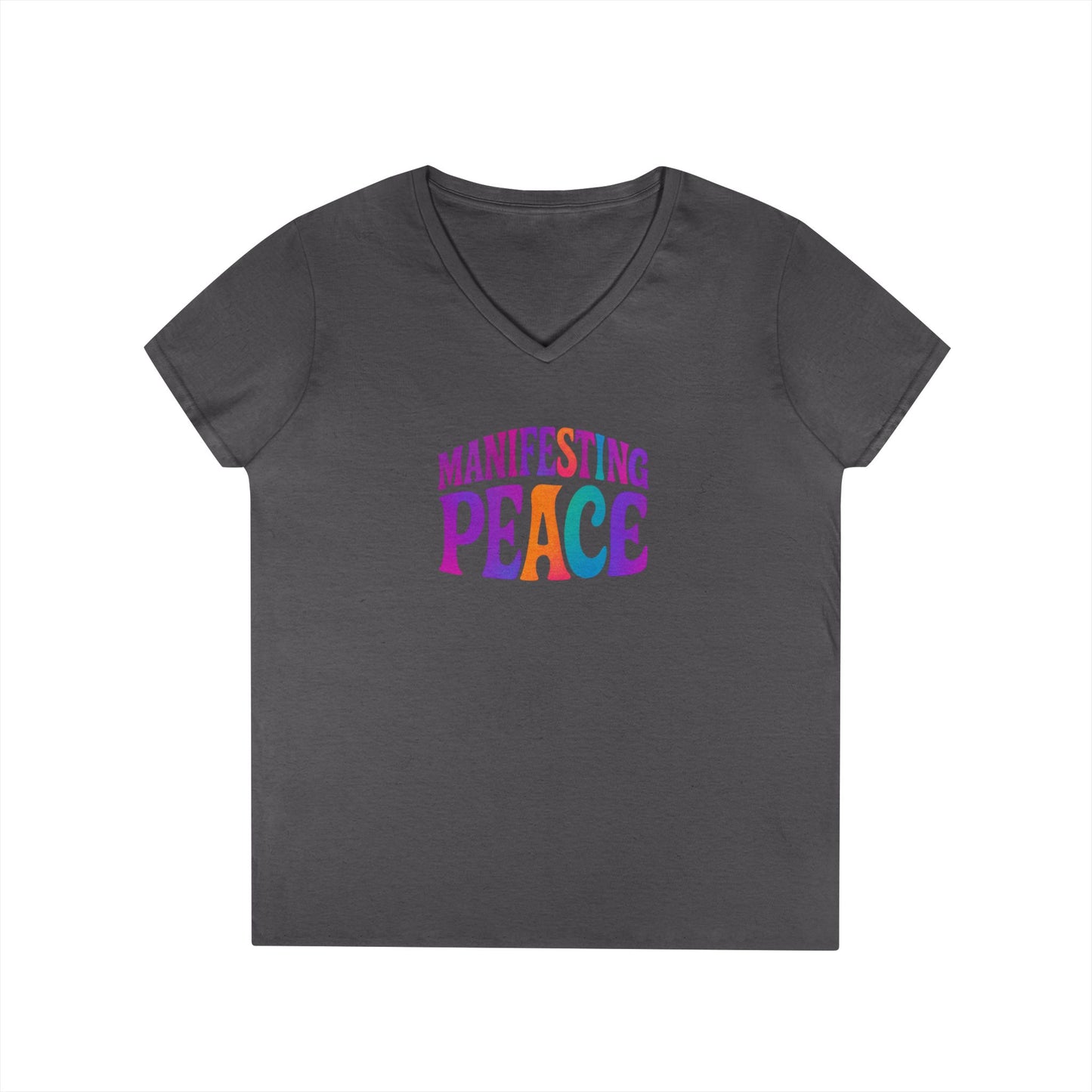 Manifesting Peace V-Neck T-Shirt, Inspirational Tee, Gift for Her, Casual Wear, Mindfulness Apparel, Positive Vibes