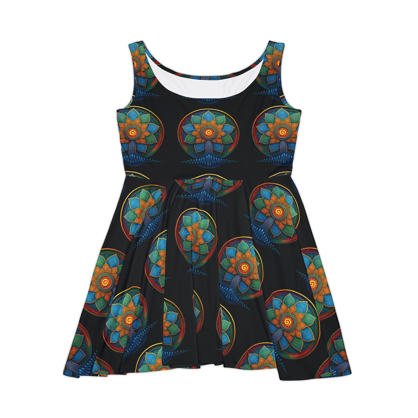 Skater Dress - Vibrant Original Artwork Spiral Daisy Dress