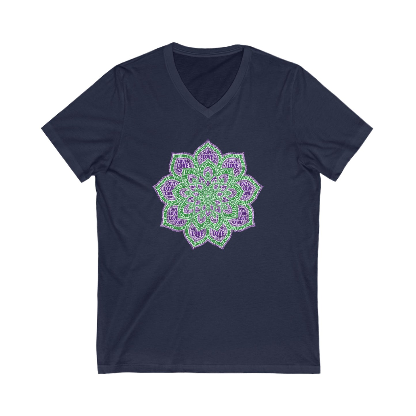 Love Mandala T-Shirt – Bold Boho Psychedelic Design in Purple and Green