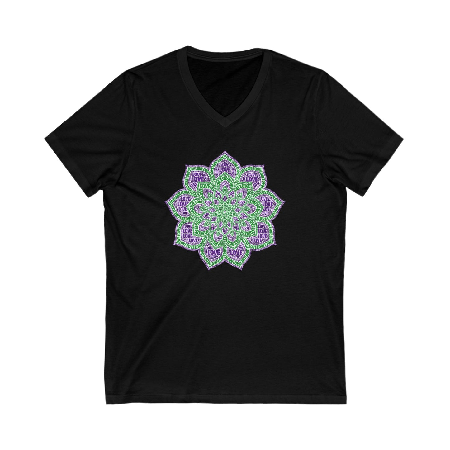 Love Mandala T-Shirt – Bold Boho Psychedelic Design in Purple and Green
