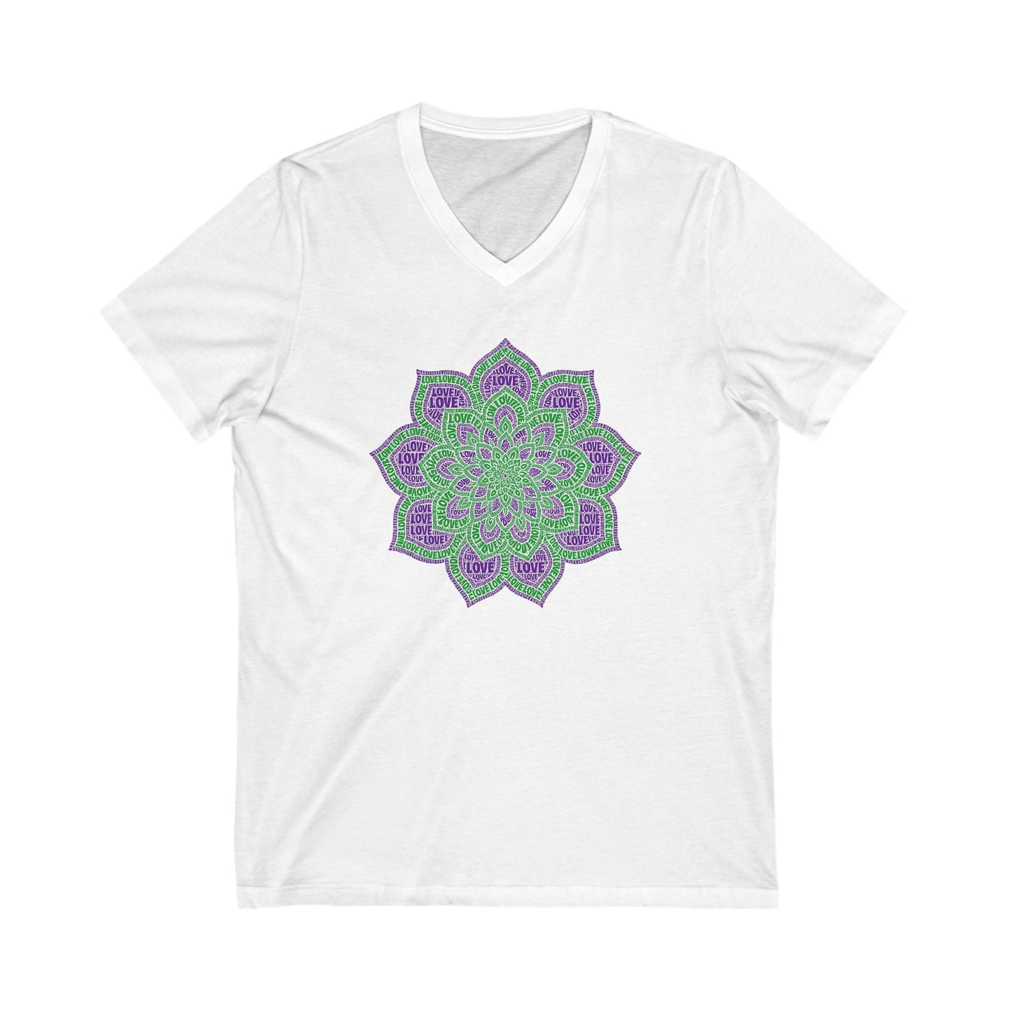 Love Mandala T-Shirt – Bold Boho Psychedelic Design in Purple and Green