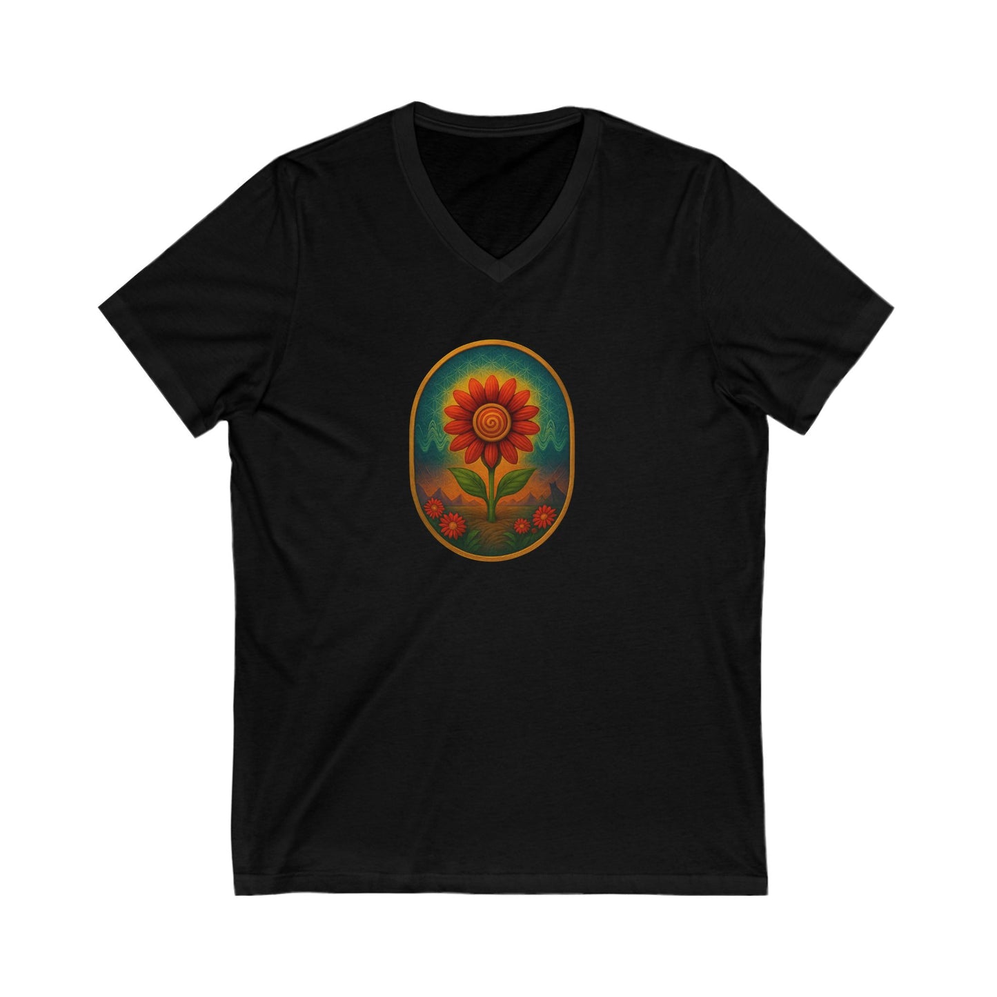 Red Spiral Daisy Women's Tee – Psychedelic Floral Festival Shirt