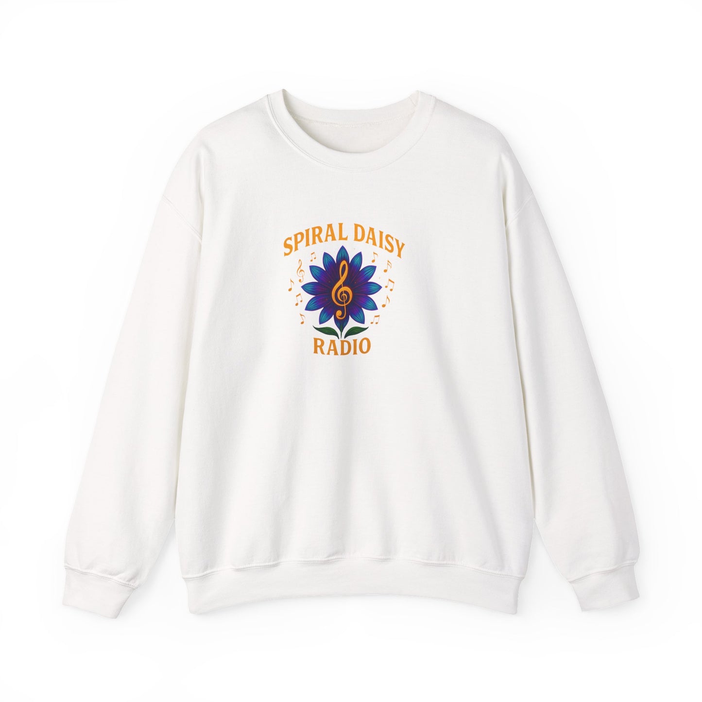 Spiral Daisy Radio Sweatshirt, Cozy Unisex Crewneck, Music Lover Gift, Perfect for Festivals, Relaxing Days, Casual Wear