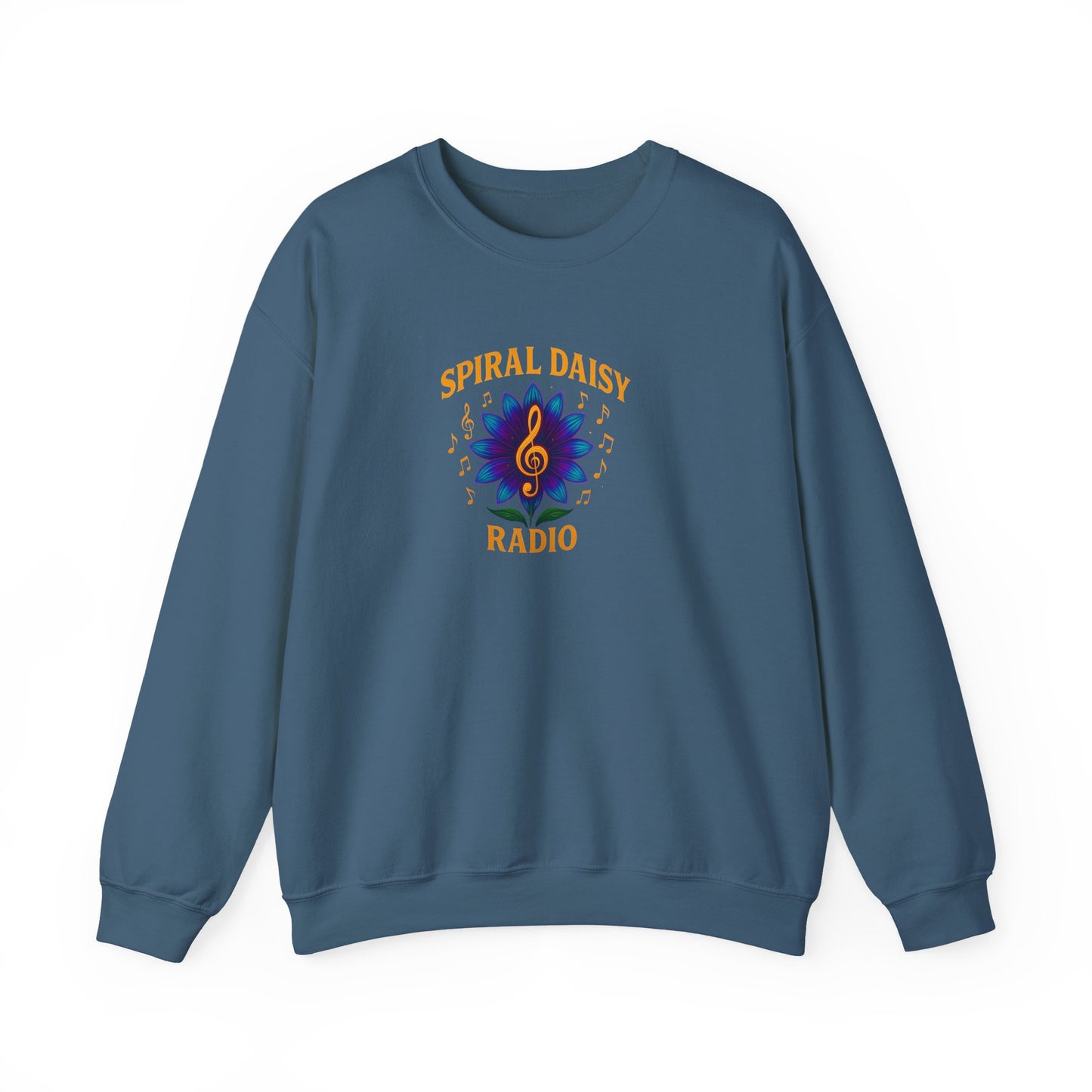Spiral Daisy Radio Sweatshirt, Cozy Unisex Crewneck, Music Lover Gift, Perfect for Festivals, Relaxing Days, Casual Wear