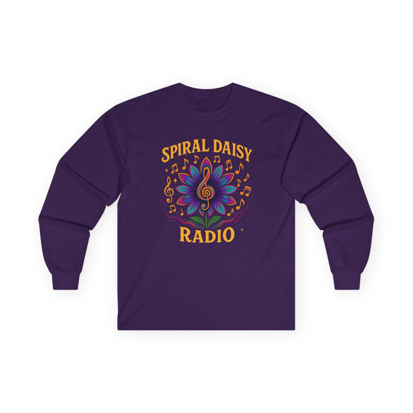 Spiral Daisy Radio Long Sleeve Tee - Music Lover Gift, Vintage Style Shirt, Unisex, Perfect for Festivals, Casual Wear, Birthday Present
