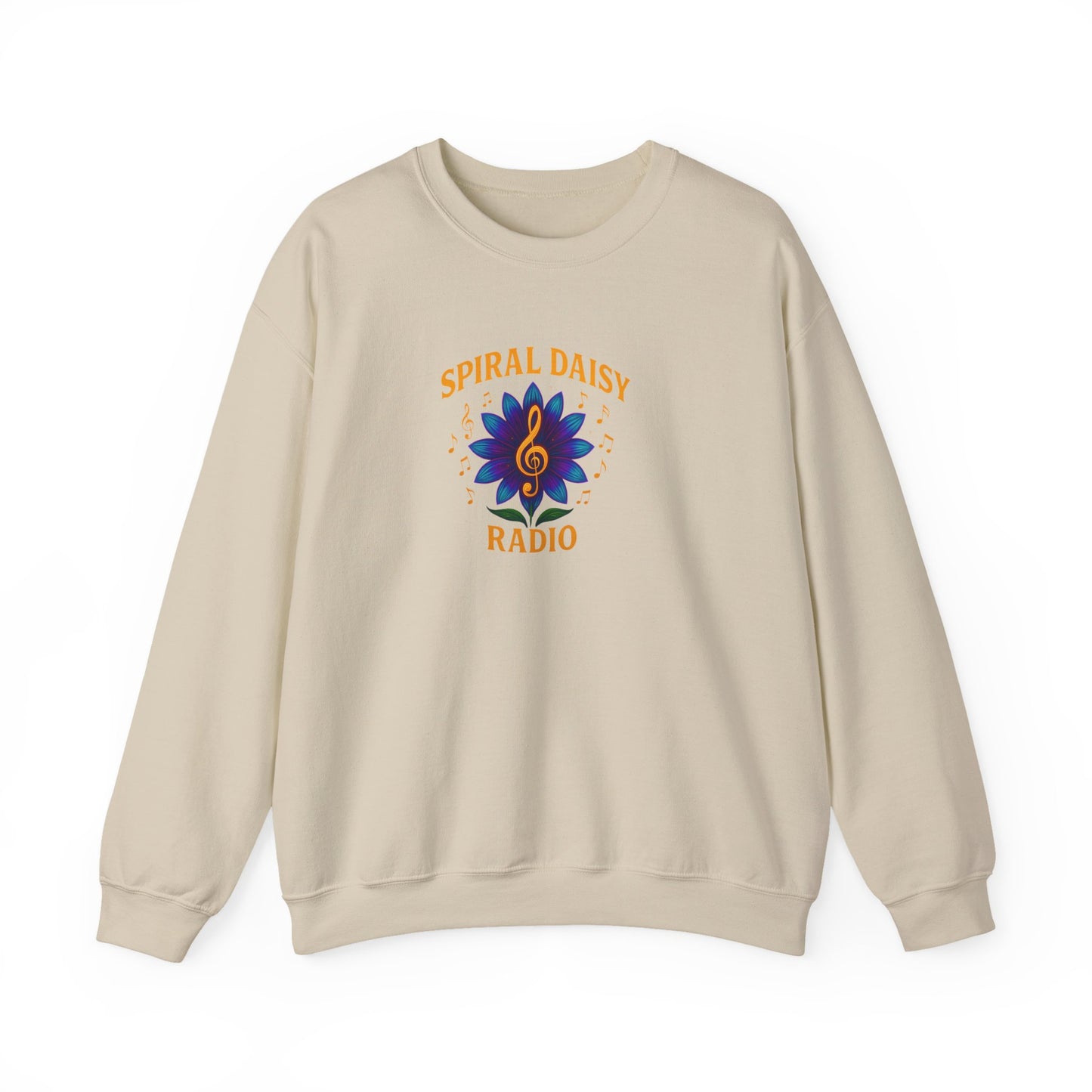 Spiral Daisy Radio Sweatshirt, Cozy Unisex Crewneck, Music Lover Gift, Perfect for Festivals, Relaxing Days, Casual Wear