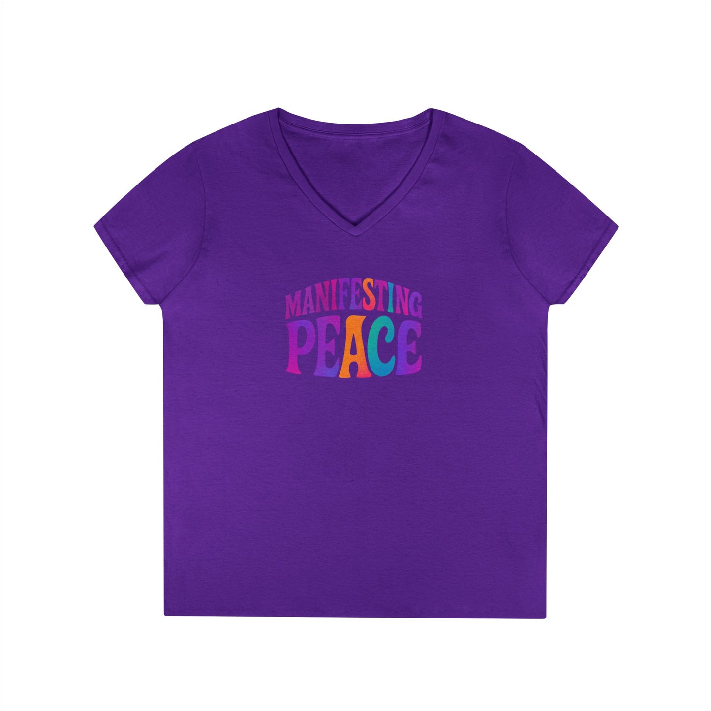 Manifesting Peace V-Neck T-Shirt, Inspirational Tee, Gift for Her, Casual Wear, Mindfulness Apparel, Positive Vibes