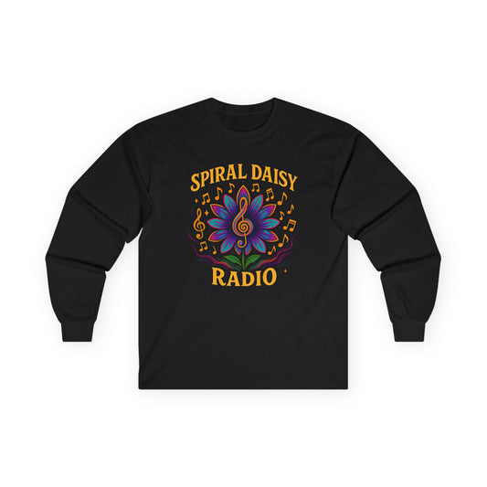 Spiral Daisy Radio Long Sleeve Tee - Music Lover Gift, Vintage Style Shirt, Unisex, Perfect for Festivals, Casual Wear, Birthday Present