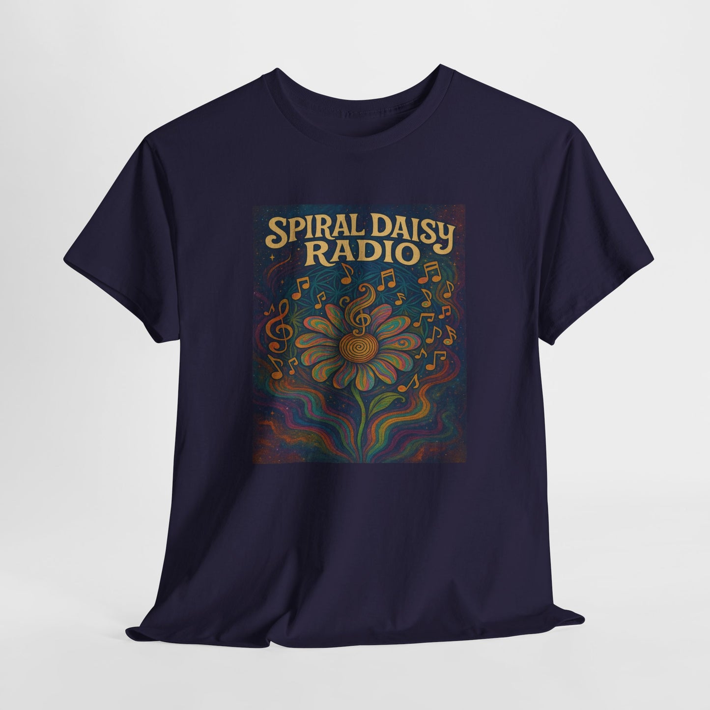 Spiral Daisy Radio Artwork – Psychedelic Flower Music Poster – Trippy 70s Hippie Aesthetic Wall Art