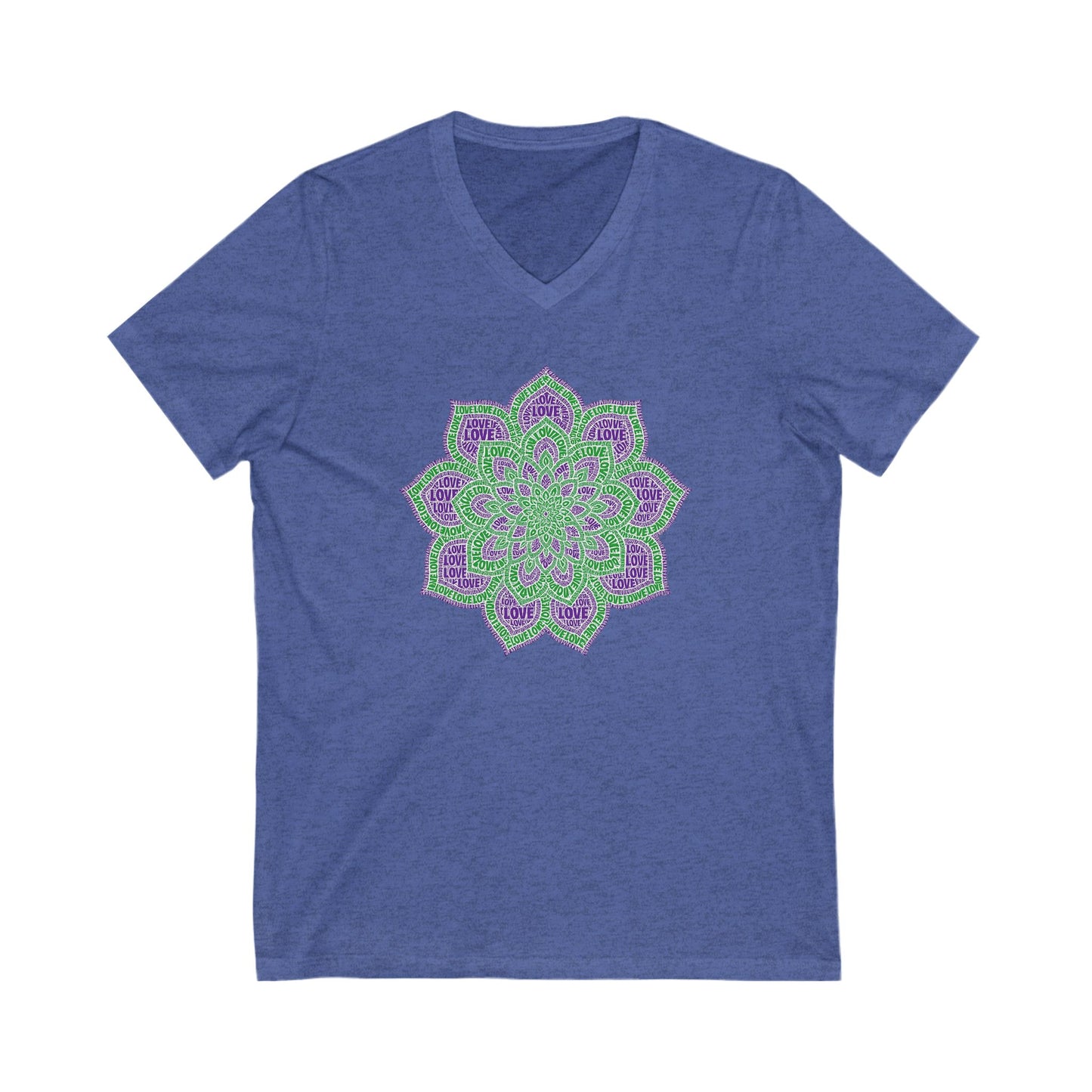 Love Mandala T-Shirt – Bold Boho Psychedelic Design in Purple and Green
