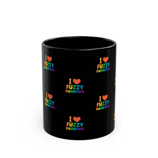 I Love Fuzzy Rainbows Mug - Colorful Black Coffee Cup for Gift, Home, Office, Rainbow Lovers, Unique Drinkware