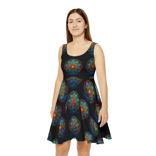 Skater Dress - Vibrant Original Artwork Spiral Daisy Dress