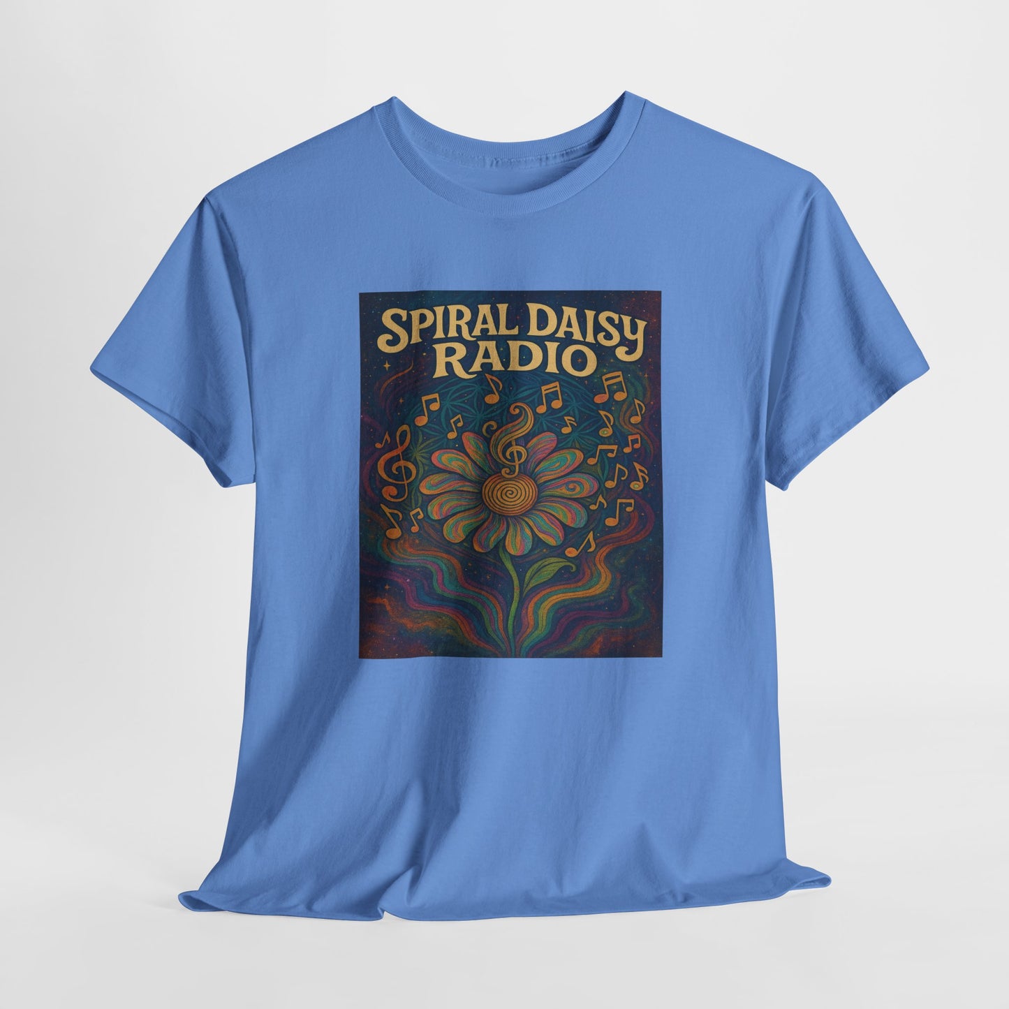 Spiral Daisy Radio Artwork – Psychedelic Flower Music Poster – Trippy 70s Hippie Aesthetic Wall Art