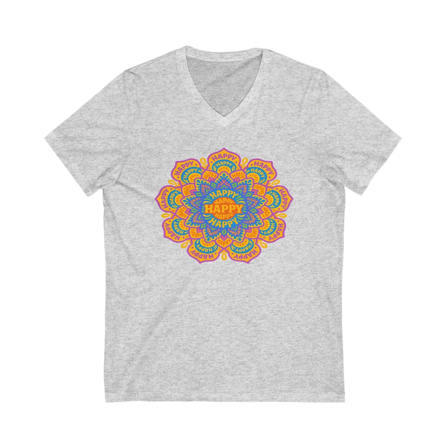 Happy Mandala V-Neck Tee ,  Relaxed Fit, Gift for Birthdays, Celebrations, Casual Wear, Festival Shirt