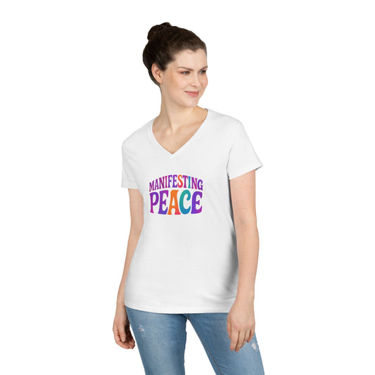 Manifesting Peace V-Neck T-Shirt, Inspirational Tee, Gift for Her, Casual Wear, Mindfulness Apparel, Positive Vibes