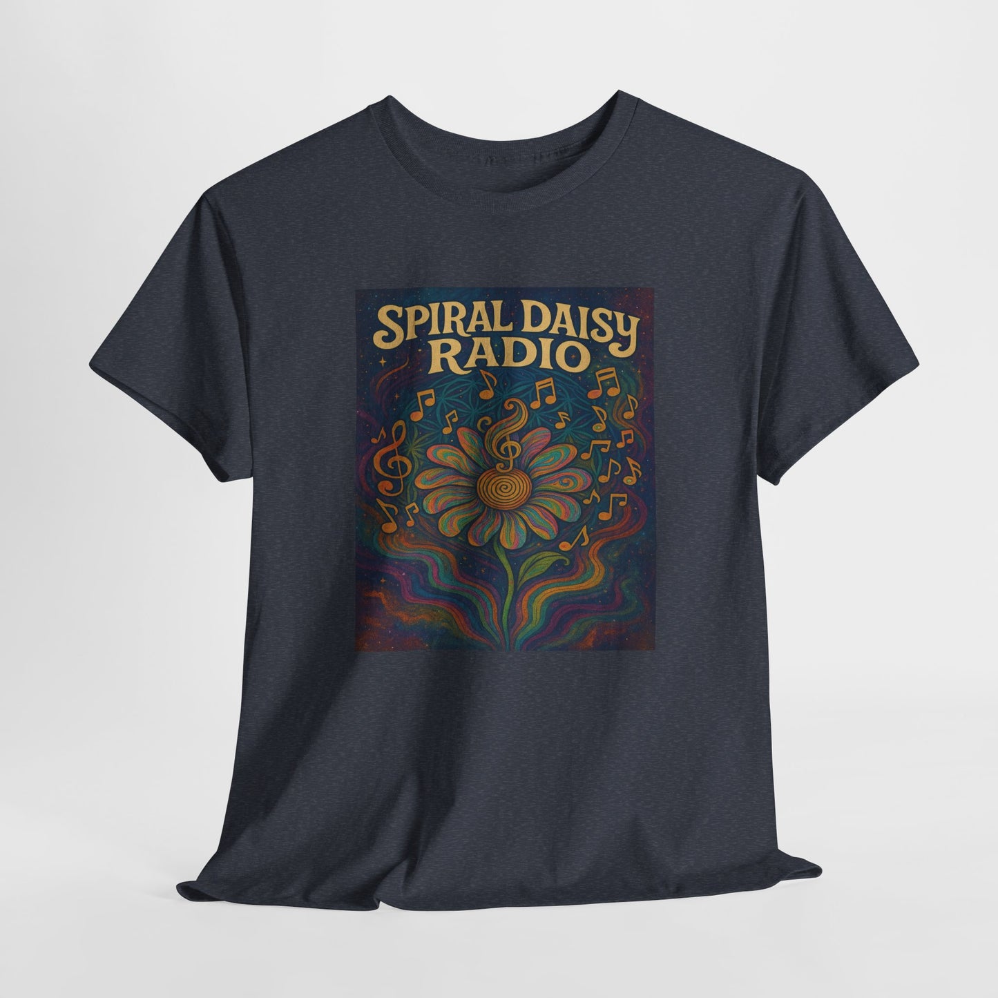 Spiral Daisy Radio Artwork – Psychedelic Flower Music Poster – Trippy 70s Hippie Aesthetic Wall Art