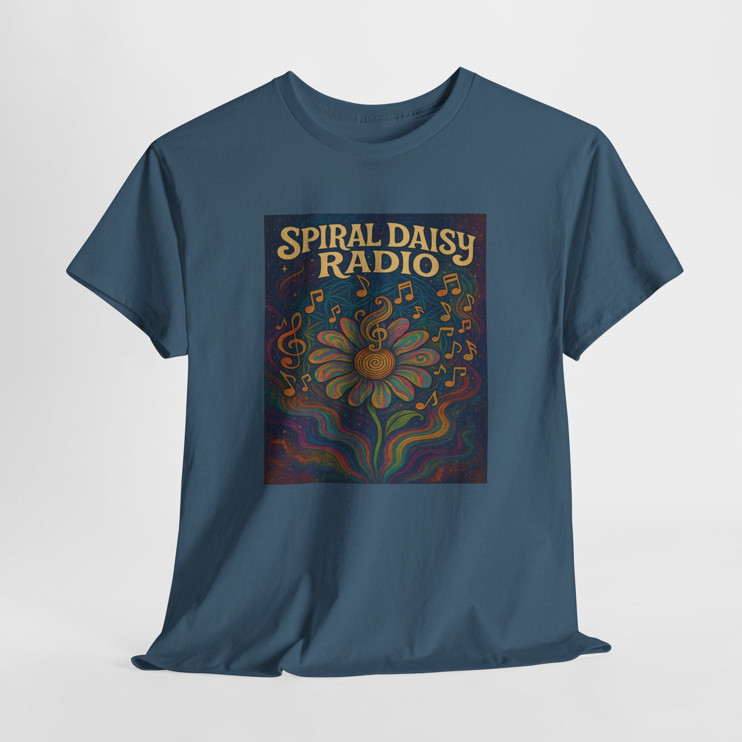 Spiral Daisy Radio Artwork – Psychedelic Flower Music Poster – Trippy 70s Hippie Aesthetic Wall Art