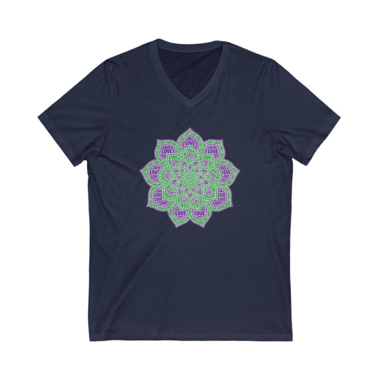 Love Mandala T-Shirt – Bold Boho Psychedelic Design in Purple and Green