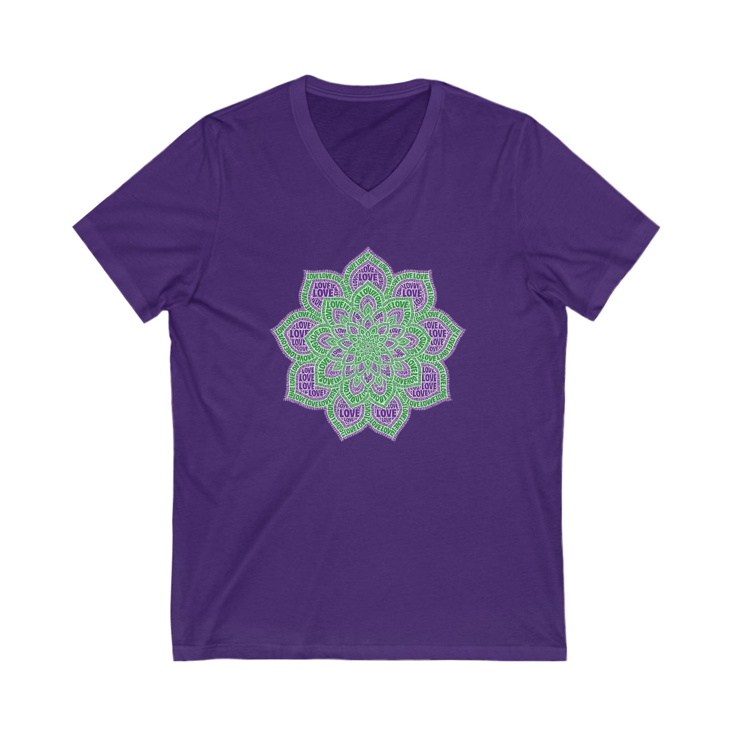 Love Mandala T-Shirt – Bold Boho Psychedelic Design in Purple and Green