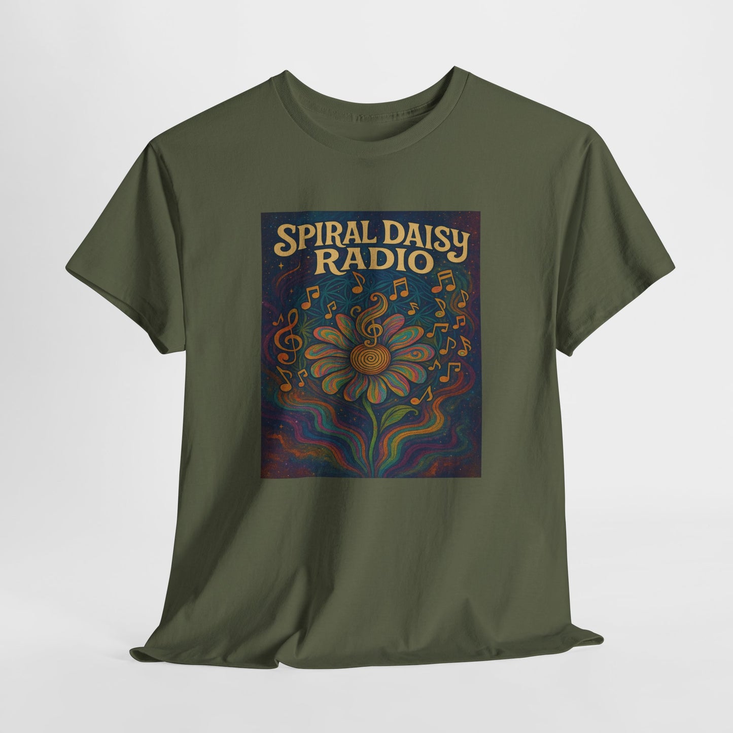 Spiral Daisy Radio Artwork – Psychedelic Flower Music Poster – Trippy 70s Hippie Aesthetic Wall Art