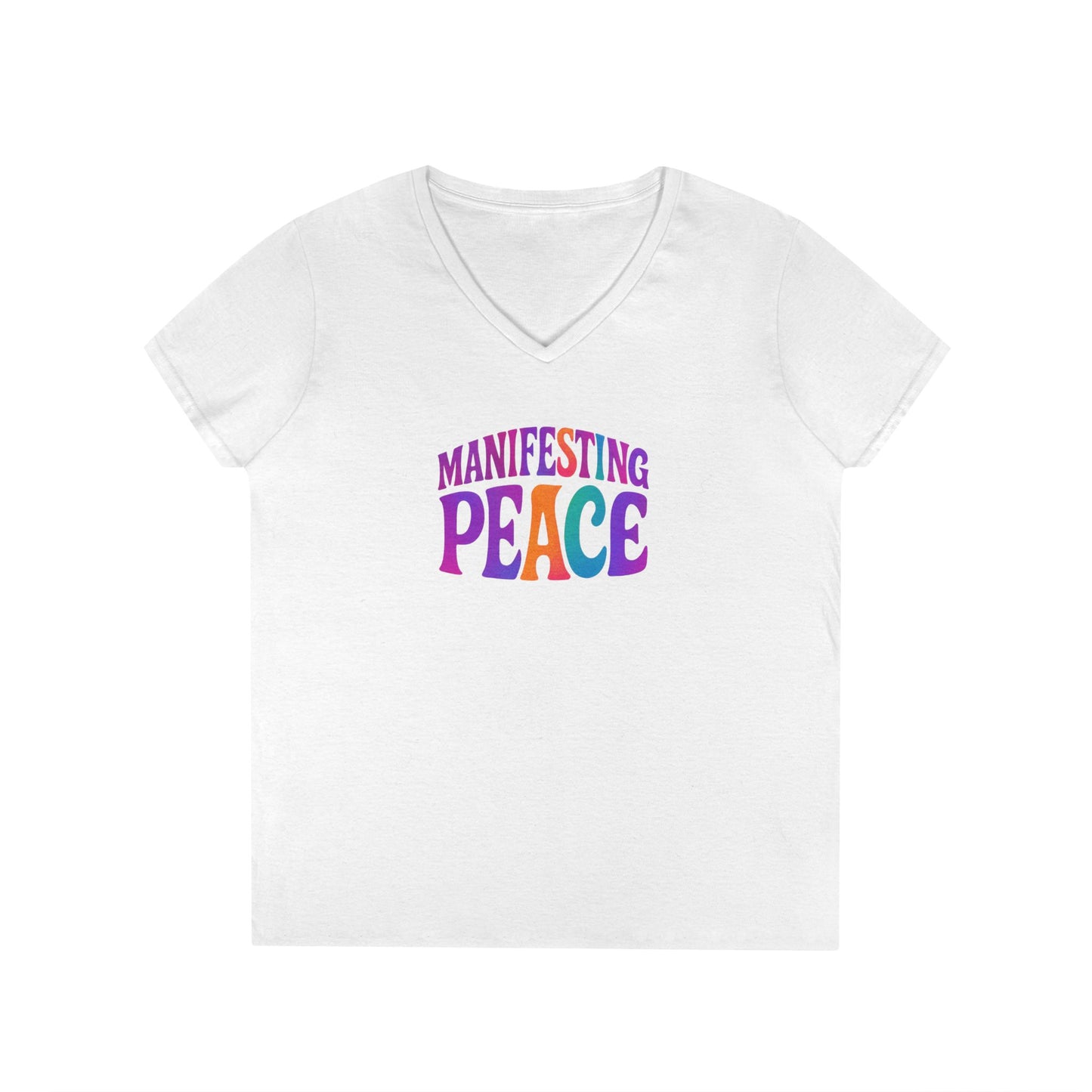 Manifesting Peace V-Neck T-Shirt, Inspirational Tee, Gift for Her, Casual Wear, Mindfulness Apparel, Positive Vibes