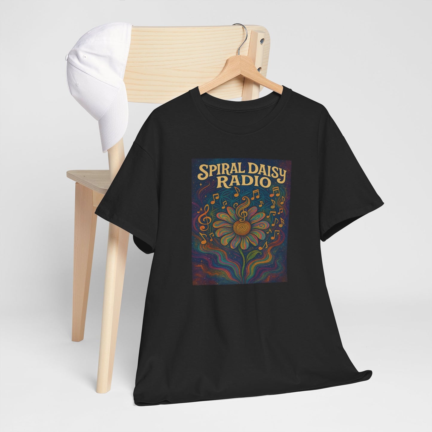 Spiral Daisy Radio Artwork – Psychedelic Flower Music Poster – Trippy 70s Hippie Aesthetic Wall Art